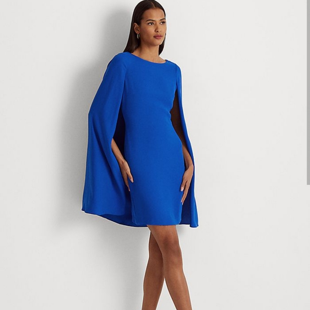 Lauren Ralph Lauren Royal Blue Cape-Sleeve Sheath Dress